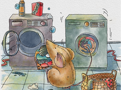 LITTLE MOUSE IN THE LAUNDRY ROOM animal cartoon mouse cute animal digital illustration digital watercolor digital watercolour illustration laundry laundry room mouse washing clothes washing machine washing powder washing up watercolor watercolor animal watercolor mouse watercolour