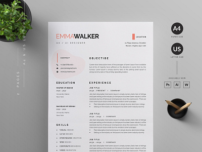 Resume/CV a4 clean cover letter creative cv minimal modern professional psd resume resume template template us letter vector word