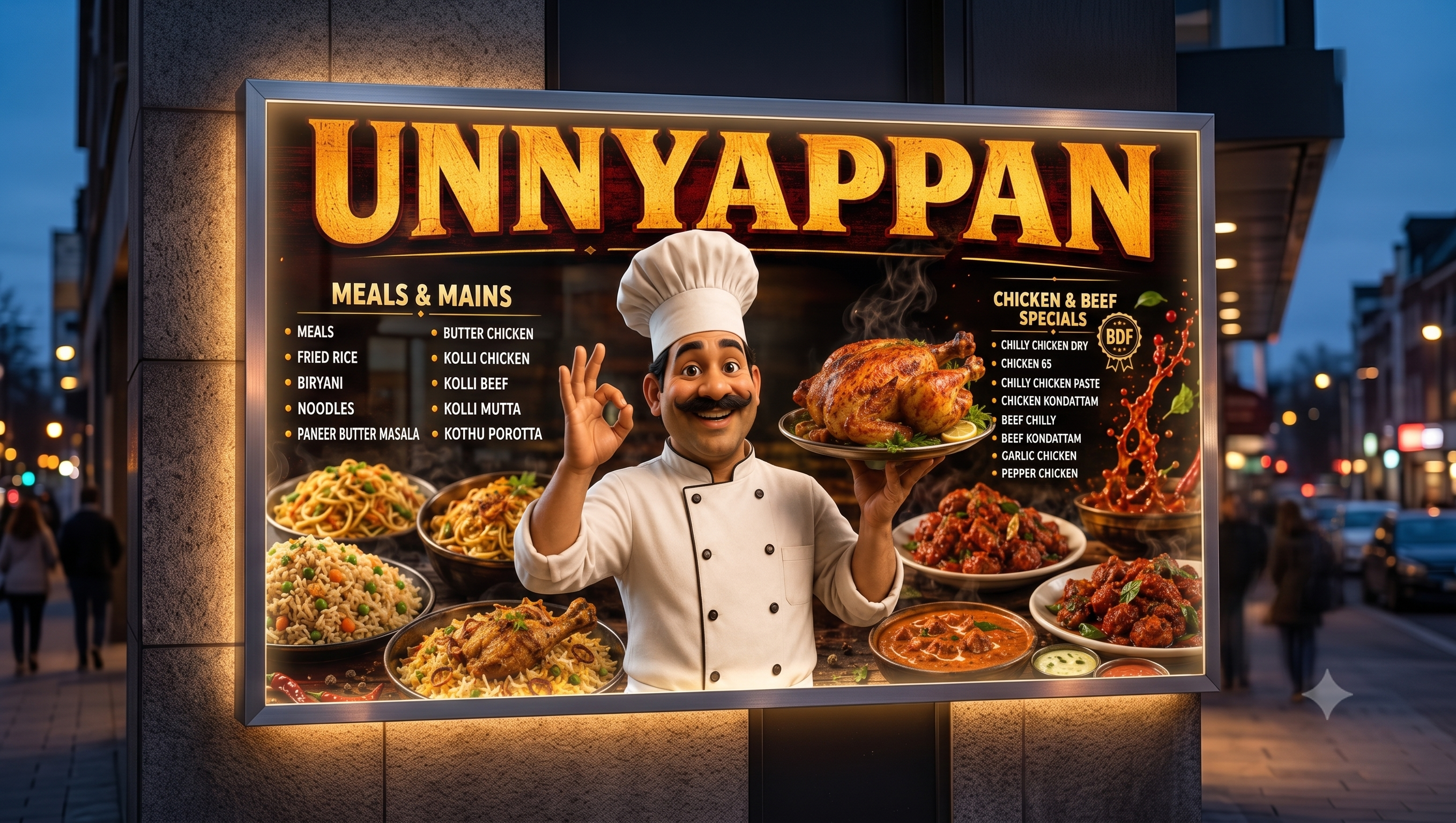 Unnyappan Restaurant Signage animation branding design graphic design illustration