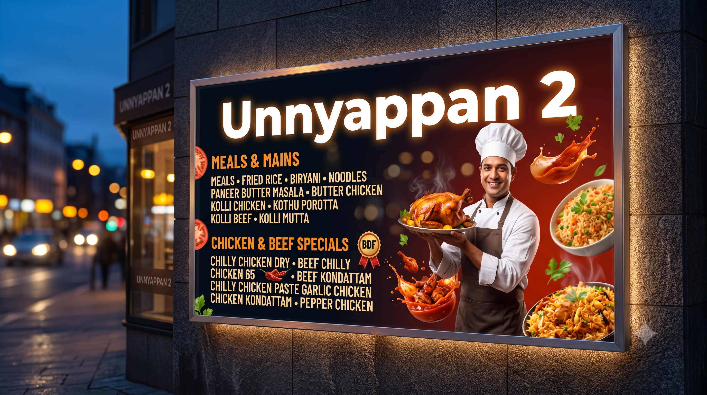 Unnyappan Restaurant Signage 3d animation branding design graphic design