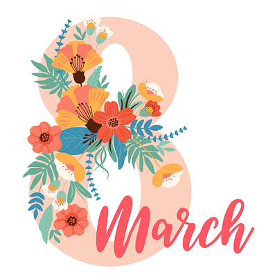 8th of March Women's Day greeting card illustration art beautiful card design graphic design illustration march 8 womens day