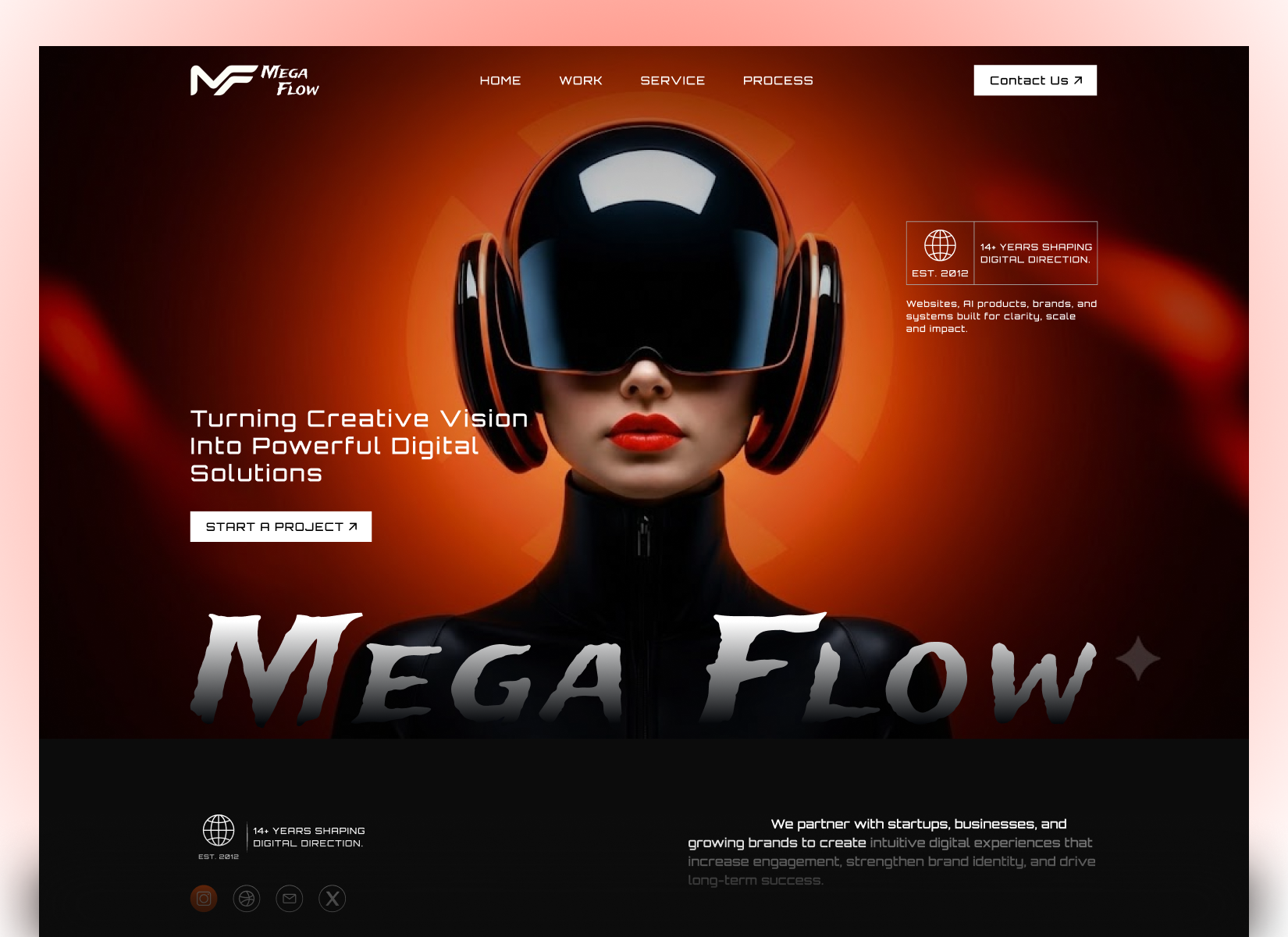 Mega Flow - Creative Digital Agency Website 3d design 3d website design agency website branding creative agency creative website dark ui digital agency digital agency website futuristic website landing page modern landing page modern website ui design ui ux design ux design web design web ui website design website inspiration