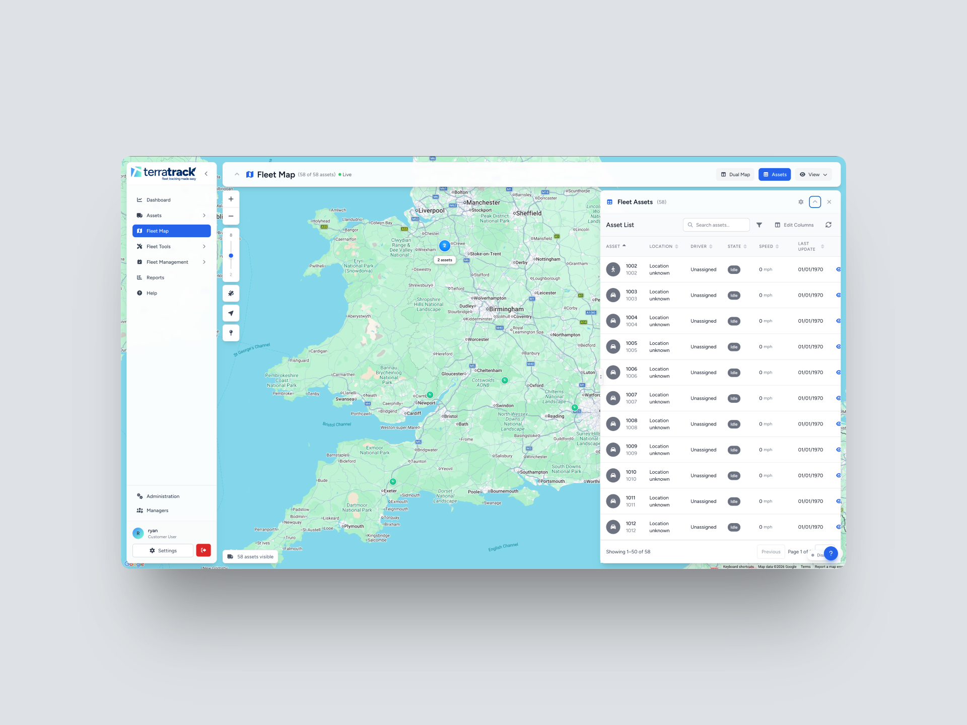 TerraTRACK — fleet, in real time admin panel dashboard data visualization fleet interface logistics map ui product design real time saas telematics ui ux web app