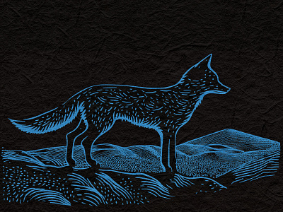 Mystic night Fox linocut illustration design esoteric fox illustration linocut mystic