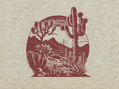 Texas Desert desert design illustration linocut retro t shirt vintage
