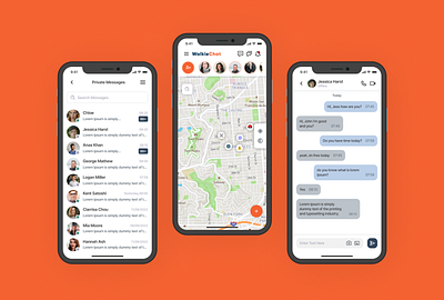 Walkie Chat Mobile App app chat chat app chat ui design figma graphic design ios location location ui map mobile chat mobile ui ui ui design user interface ux