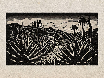 Agave landscape agave design illustration jalisco landscape linocut mexico retro tequila vintage