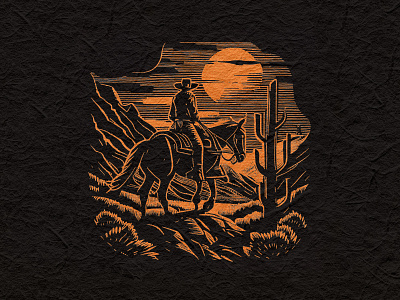 Cowboy Sunset cactus cowboy design illustration linocut retro t shirt vintage west wild