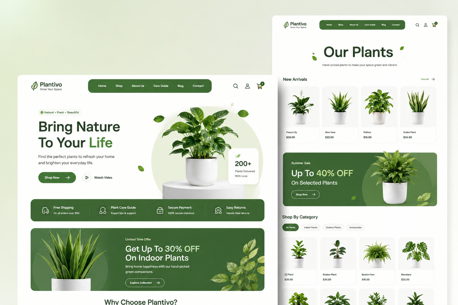 Plant Store Landing Page UI Design | Clean eCommerce Website branding design dribbble ecommerce figma landingpage modern plant store plant store landing page plant website product design ui ui design ui ux design ux design web design website design