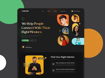 Mentors Landing Page app branding design designer illustration mentor music ui web
