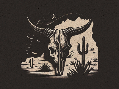 Skull in desert branding desert design illustration linocut retro skull t shirt vintage