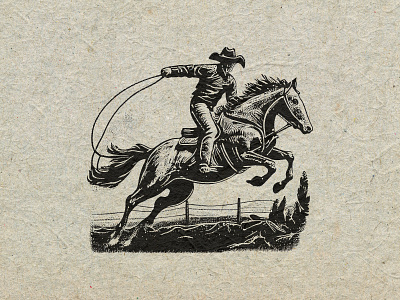 Cowboy Rodeo cowboy design illustration linocut retro rodeo t shirt vintage