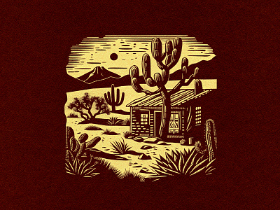 Mexican Ranch design illustration linocut ranch retro vintage