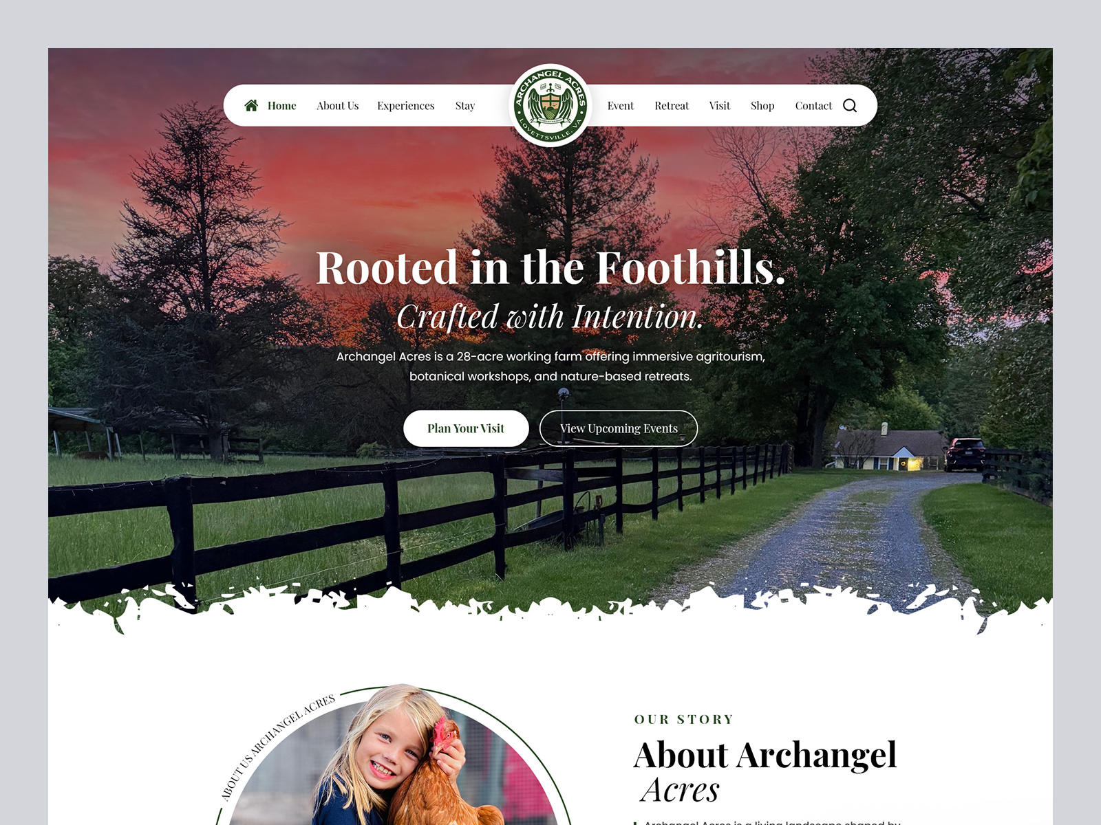 Archangel Acres - Agritourism & Retreat Web Design agritourism web design arch frame ui desktop ui eco tourism ui editorial web design farm website forest green ui hospitality web design modern typography organic web design product design retreat web design rustic web design travel website ui design ui ux design ux design visual identity web design inspiration web layout