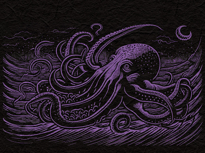 Kraken design illustration kraken linocut octopus retro t shirt vintage