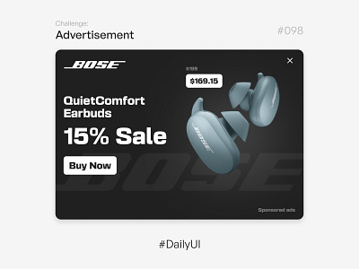 Advertisement - Challenge Daily UI #098 098 ad advertisement bose daily ui dailyui earbuds product design uidesign uidesigner uitrends web design