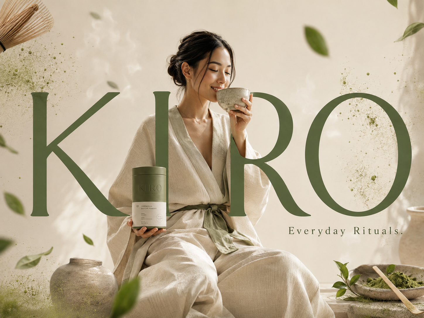 KIRO — Japanese Matcha Brand Identity, Logo Design, Packaging art direction beverage branding brand identity branding consumer branding creative direction custom typography editorial design fmcg branding food branding japanese branding logo design matcha branding packaging design product packaging tea packaging typography visual identity wellness branding wordmark