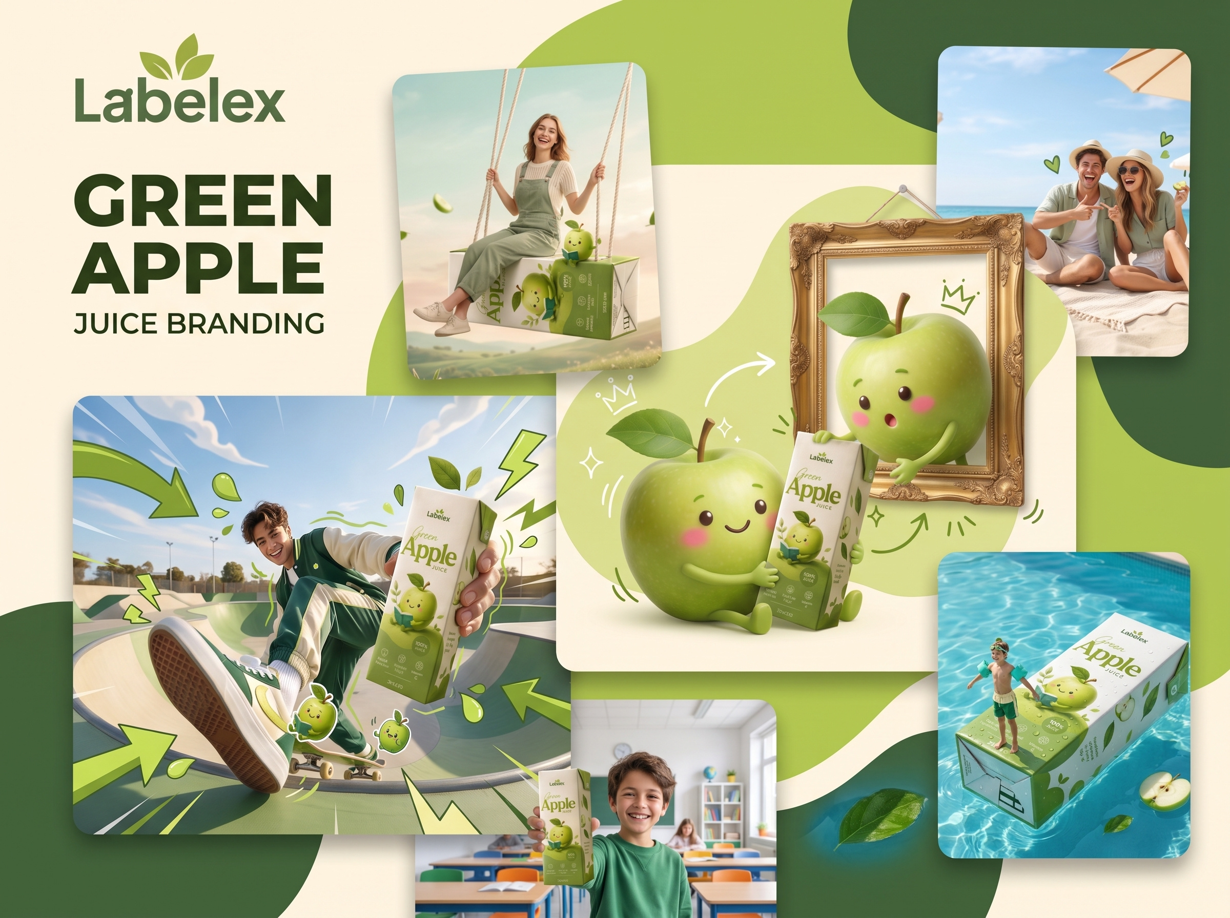 Green Apple Juice Label Packaging Design Branding | Labelex apple juice beverage packaging brand identity branding branding design carton packaging fmcg branding food packaging graphic design green apple juice juice brand juice branding juice label juice packaging label design label packaging design packaging branding packaging design product packaging visual identity