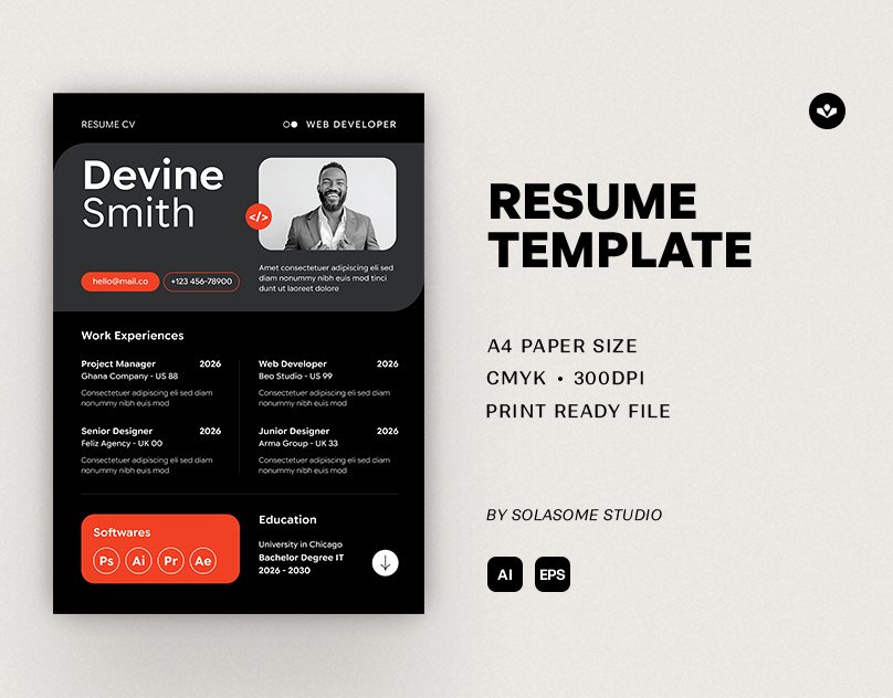Minimalist Web Resume cv cv template design graphic design print profile resume resume design solasome template