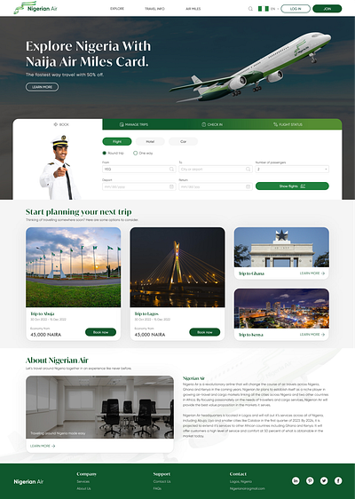 Nigerian Air Landing Page Design adobe xd airline aviation design figma interaction design landing page nigerian air ui ui design user interface ux ux design website design