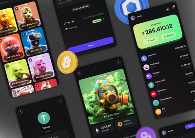 Crypto Wallet - Mobile App 3d bitcoin blockchain branding clean crypto crypto wallet currency dark defi ethereum finance illustration minimal mobile app nft product design ui design wallet