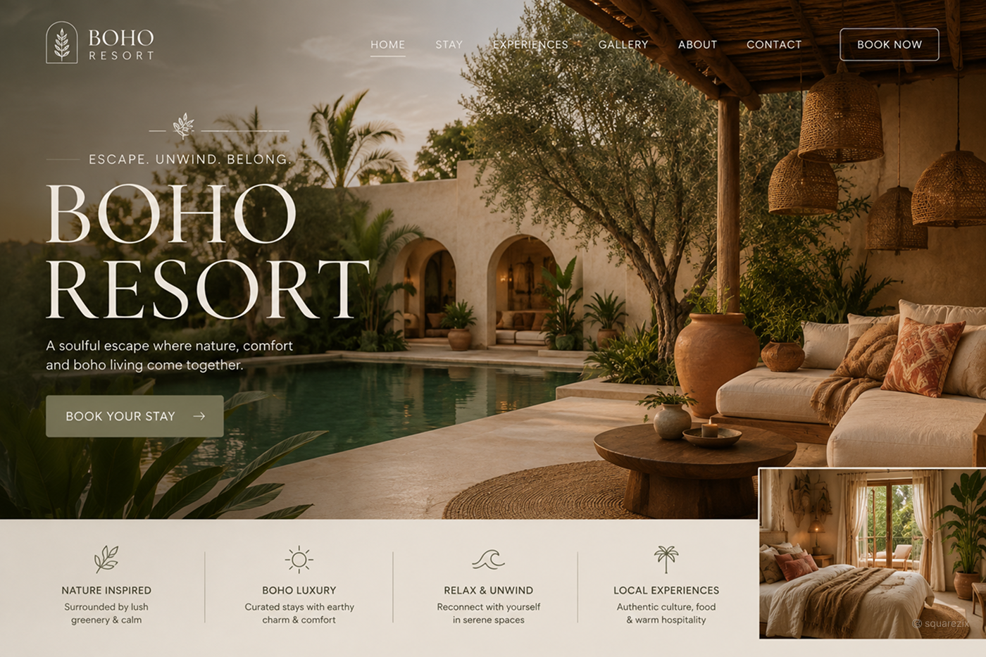 Boho Resort | Website UI/UX Design brand identity branding editorial design graphic design logo design visual identity web design
