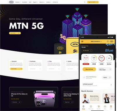 MTN App & Responsive Website Redesign adobe xd app design case study design figma landing page mobile design mtn mtn nigeria telecommunications ui ui design user experience user interface ux ux design website design website redesign