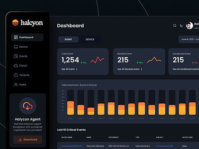 Halcyon dark mode data halcyon product security ui ui design ux uxdesign web design website