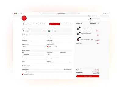 Checkout process for eshop / online store button checkout credit card delivery design ecommerce eshop form forms input payment sections store telco webdesign