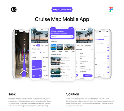 Mobile application for cruise app application design desk figma home mob app mobile application profile research tickets trends ui ux uxui design vr