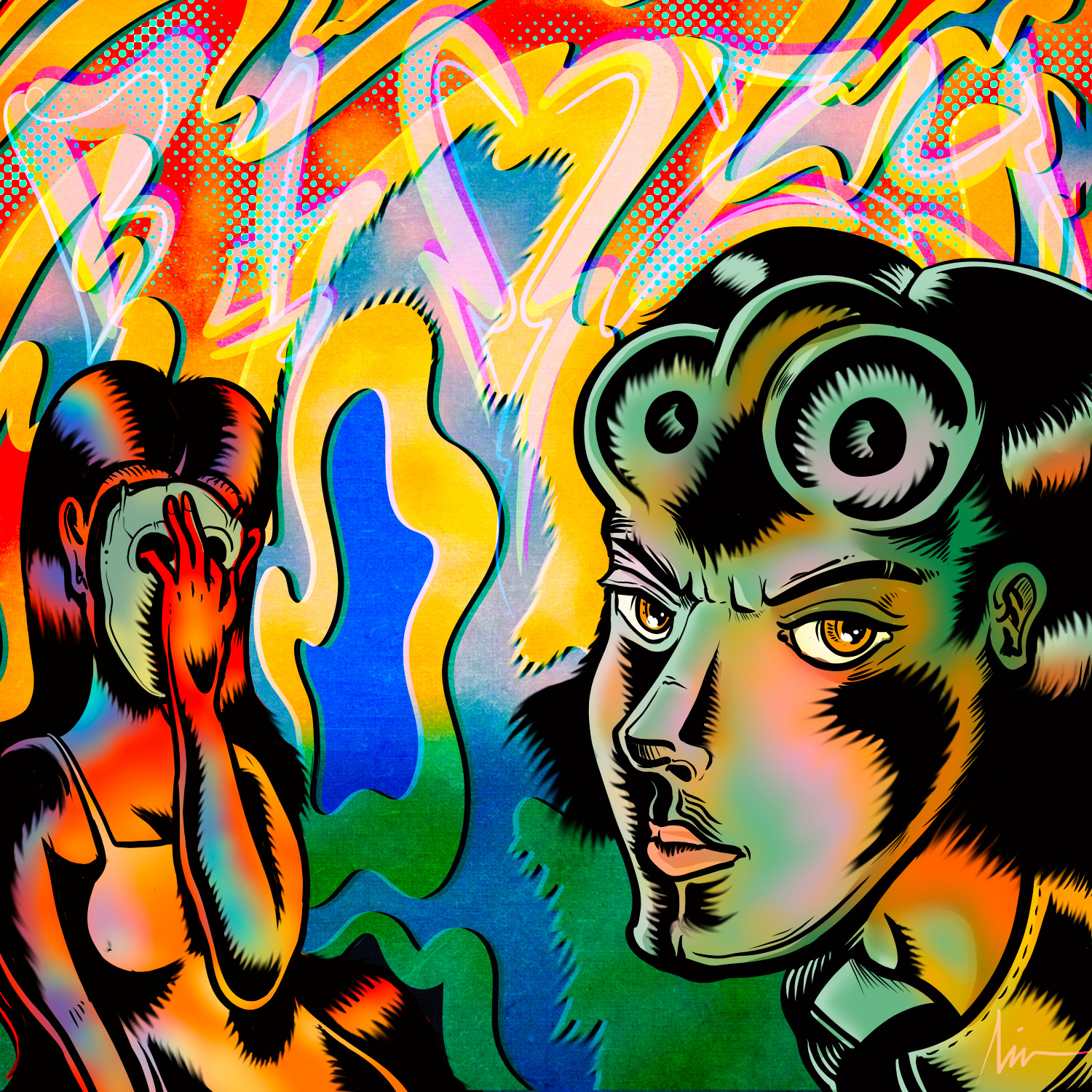 "Tribute to Charles Burns" art branding character design color pencil comics design draw dream fantasy graphic design illustration manga portrait psychedelic scifi vintage water ink