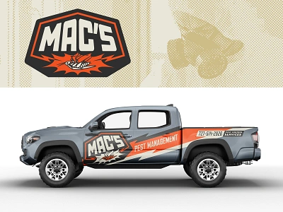 Mac's Pest Management badge badge design bold bolt branding florida graphic design insect lightning logo logo design macs miami pest control truck truck wrap