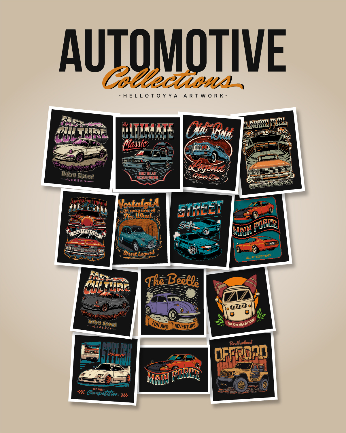 Artwork Collection for T-shirt, Merchandise artwork automotive design car design clothing graphic design illustration merch design merch illustration motorcycle design streetwear tshirt design