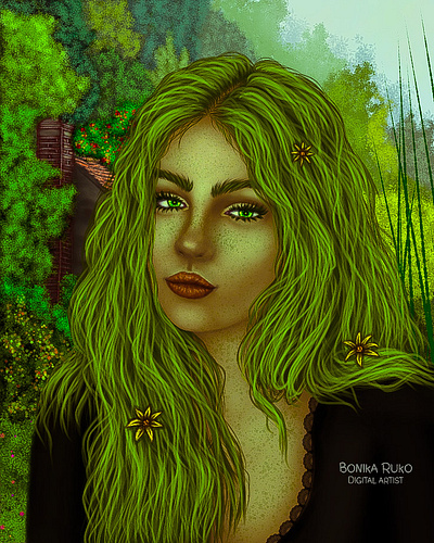 A green girl artwork digitalart fantasy illustration