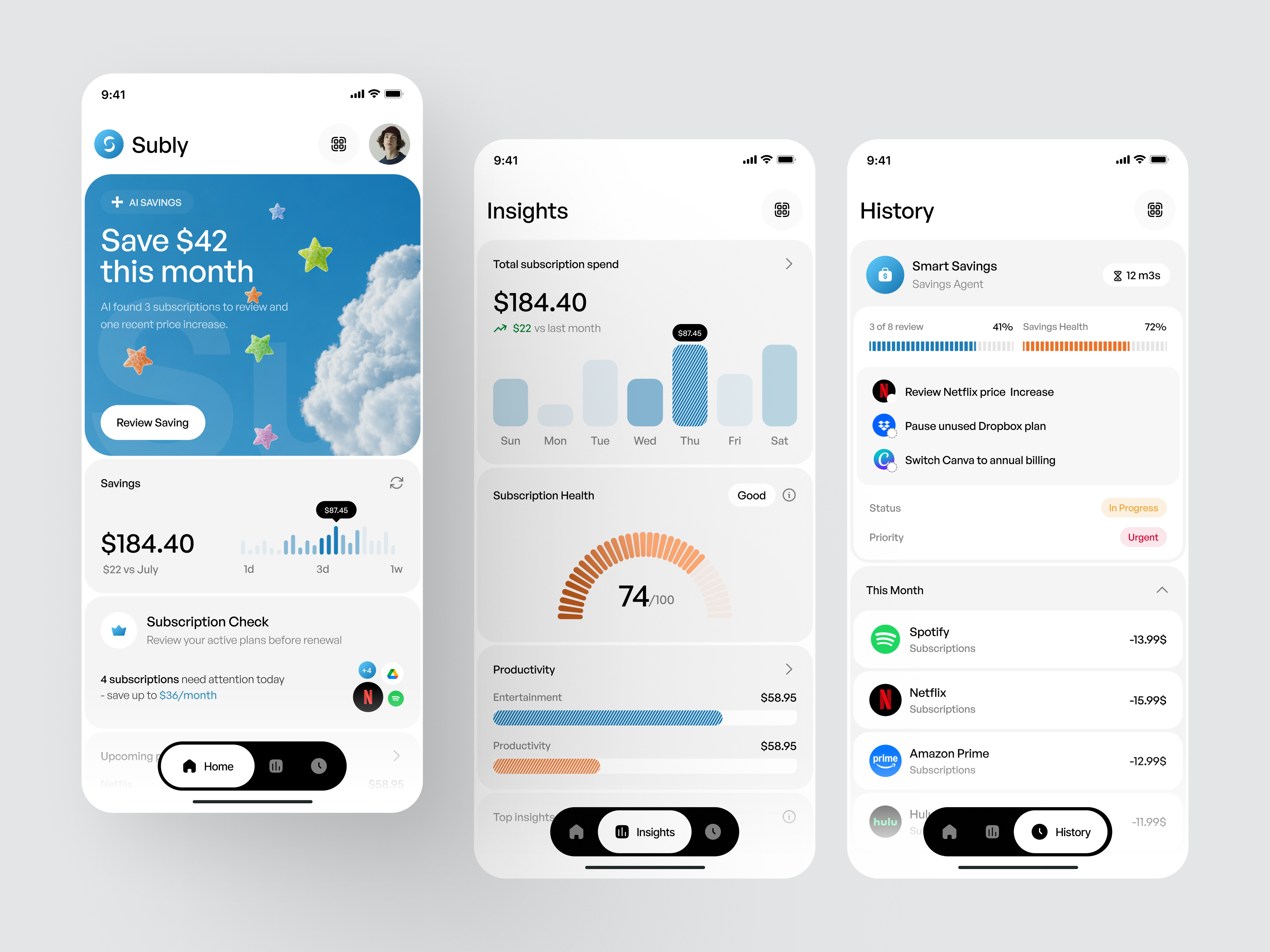 Subly — Fintech Mobile App | Subscription Management ai ai savings app design expense tracker finance app fintech mobile app subscription manager
