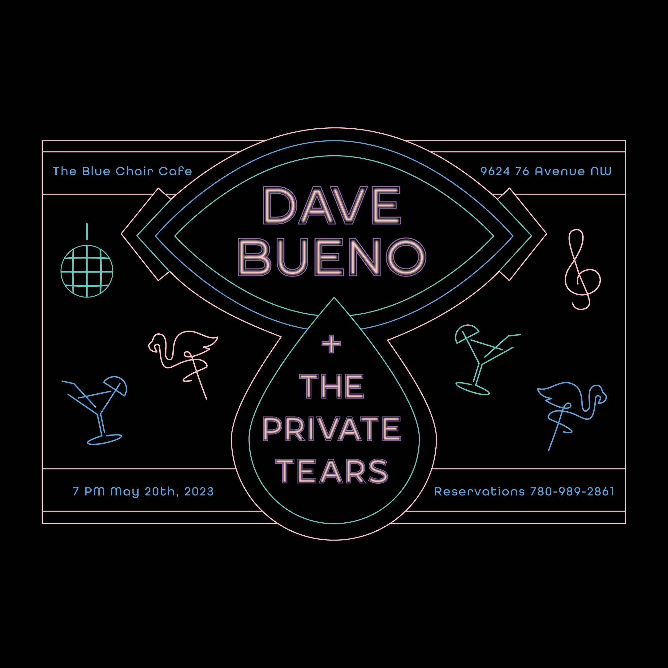 Neon Graphic for Dave's Gig art branding casino design gig poster illustration illustrator martini glass minimal music music event music poster neon neon flamingo neon sign singersongwriter vector