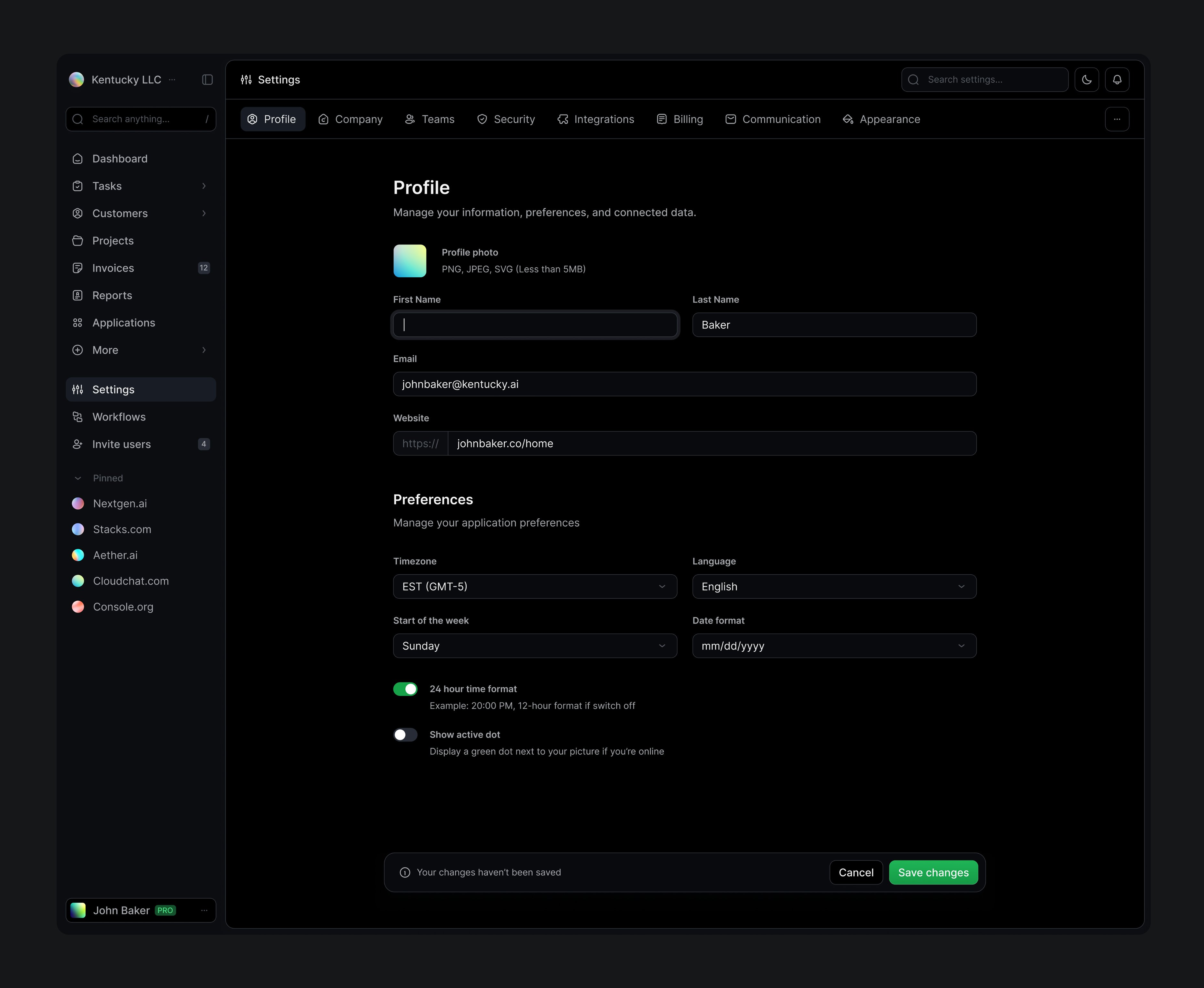 Profile & Settings Page admin panel dark dashboard dark mode dark mode dashboard dark profile page dark ui dashboard dashboard settings design product design profile page profile page ui profile settings saas dashboard saas settings settings settings page settings ui web app