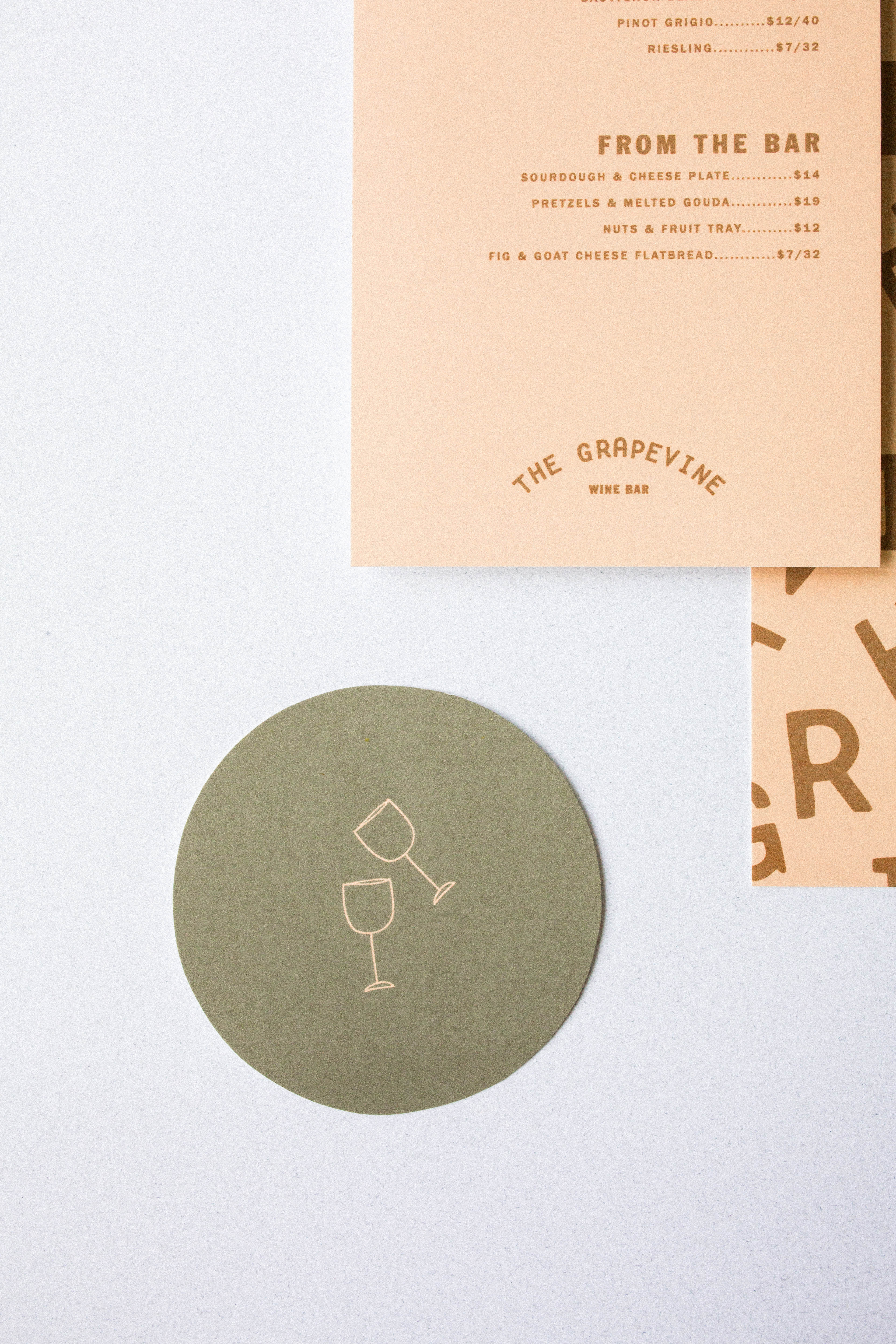 Grapevine Logo and Branding Design bar and restaurant design bar design branding branding and identity clean design coaster branding design coaster design coaster print design design illustration logo menu design menu print design minimalism print design print design bar restaurant design typography ui vector