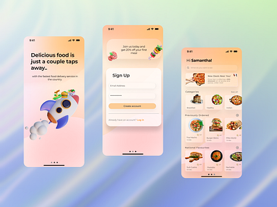 Food Delivery App Fun Bright UI Design 3d branding colorful ui design food app food app ui fun ui design mobile app design ui ui design visual design