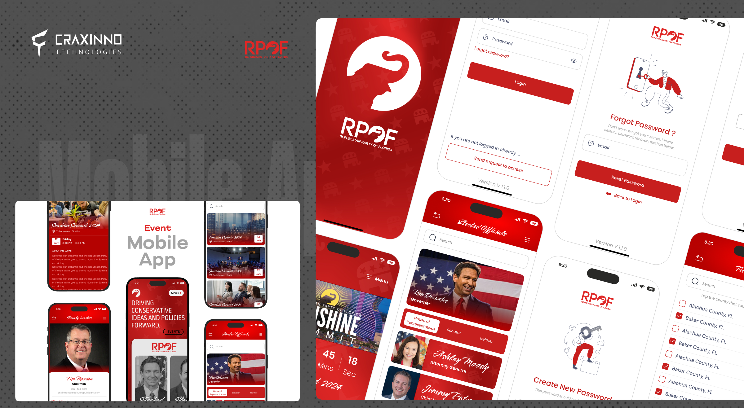 RPOF — Political Party Event Mobile App UI 🇺🇸 craxinno design dribbble eventapp figma design graphic design mobileapp mobileappdesign productdesign software development ui