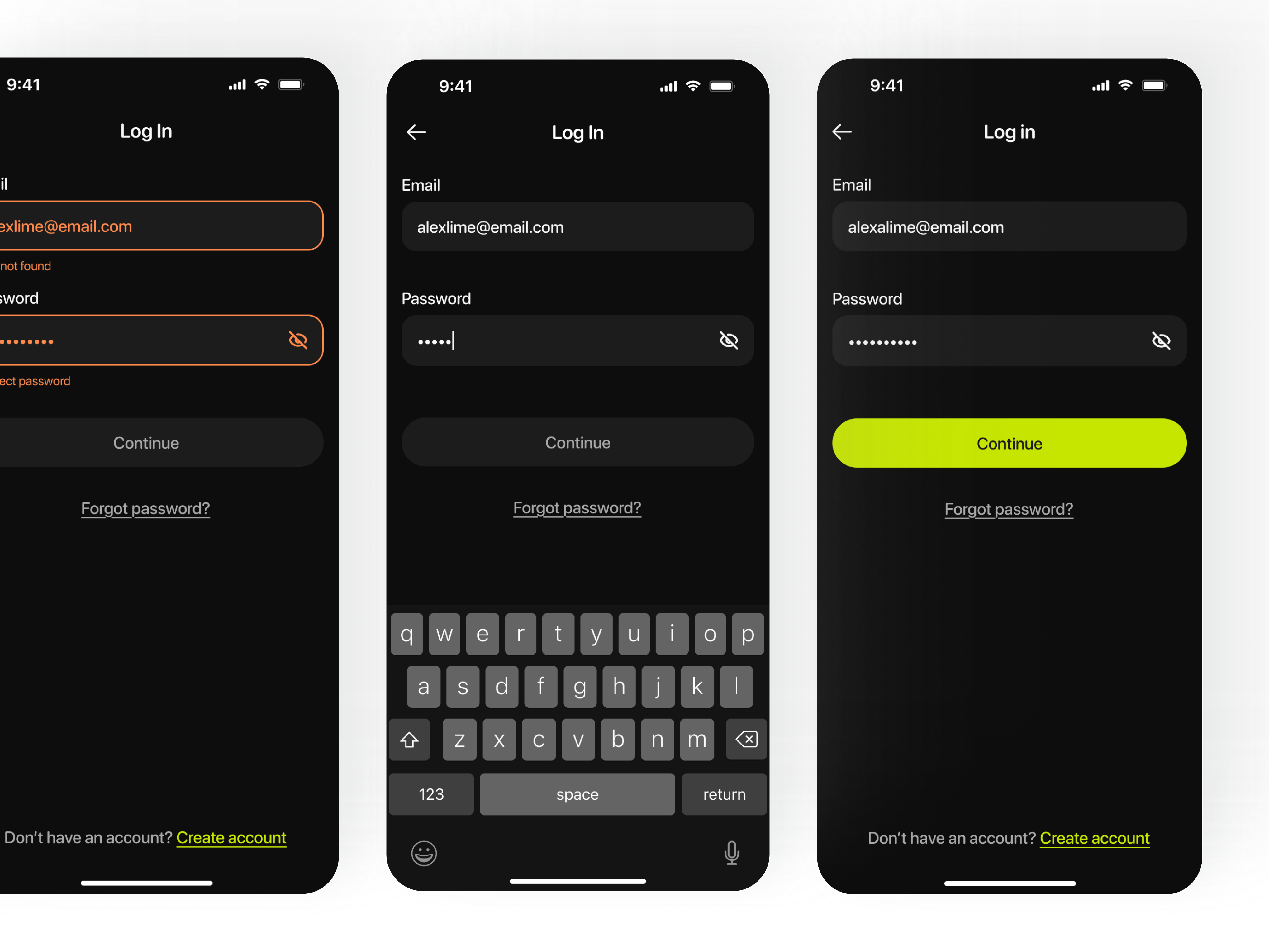Fitness Mobile App | Login Form States UXUI black ui error state fitness app login form login states mobile app