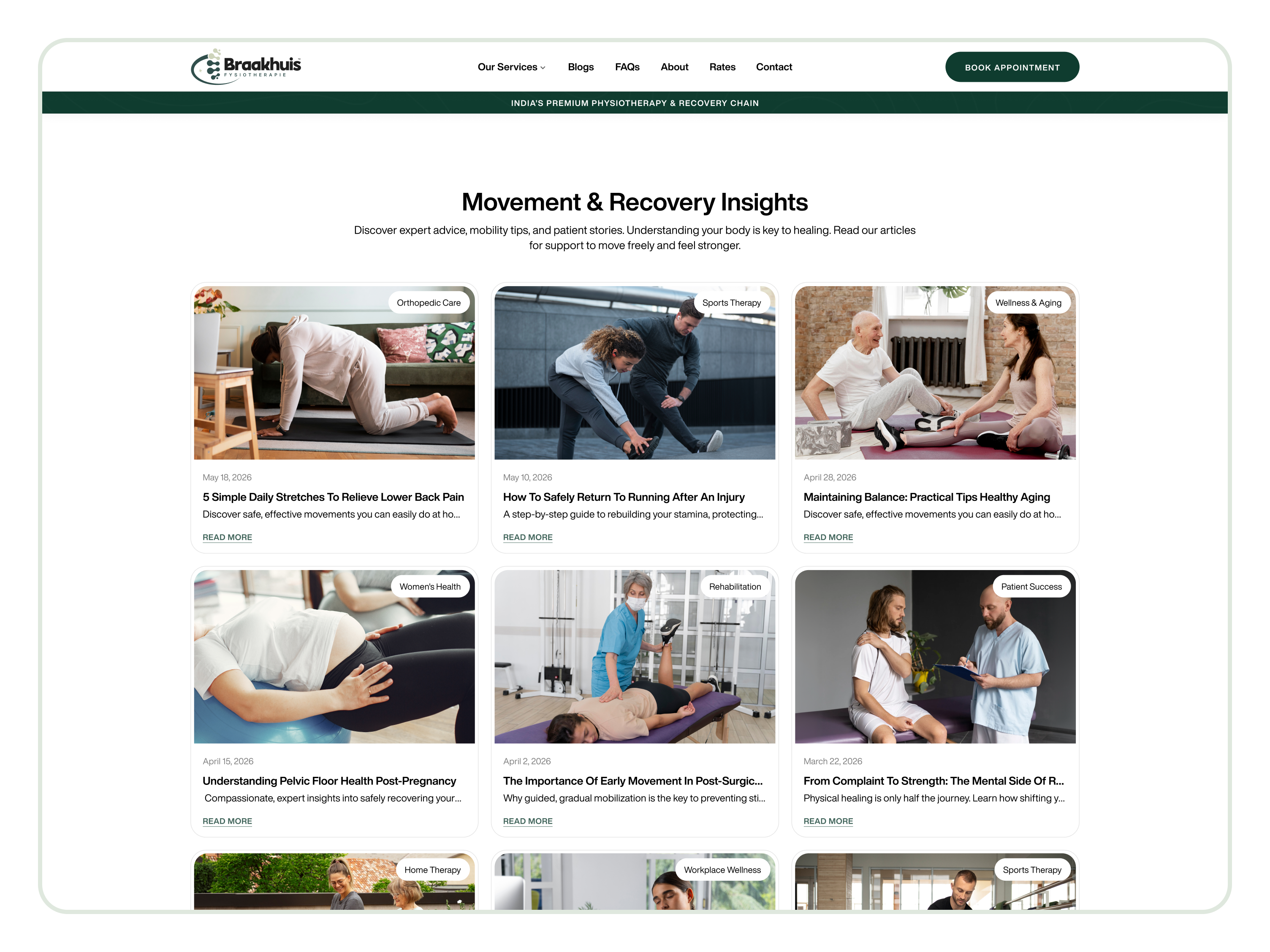 Braakhuis Fysiotherapie — Blog Experience aboxagency blogdesign contentdesign editorialdesign fitness healthcare home page illustration medical physiotherapy shopify ui design uiux ux design uxdesign web ui webdesign website webui wellness