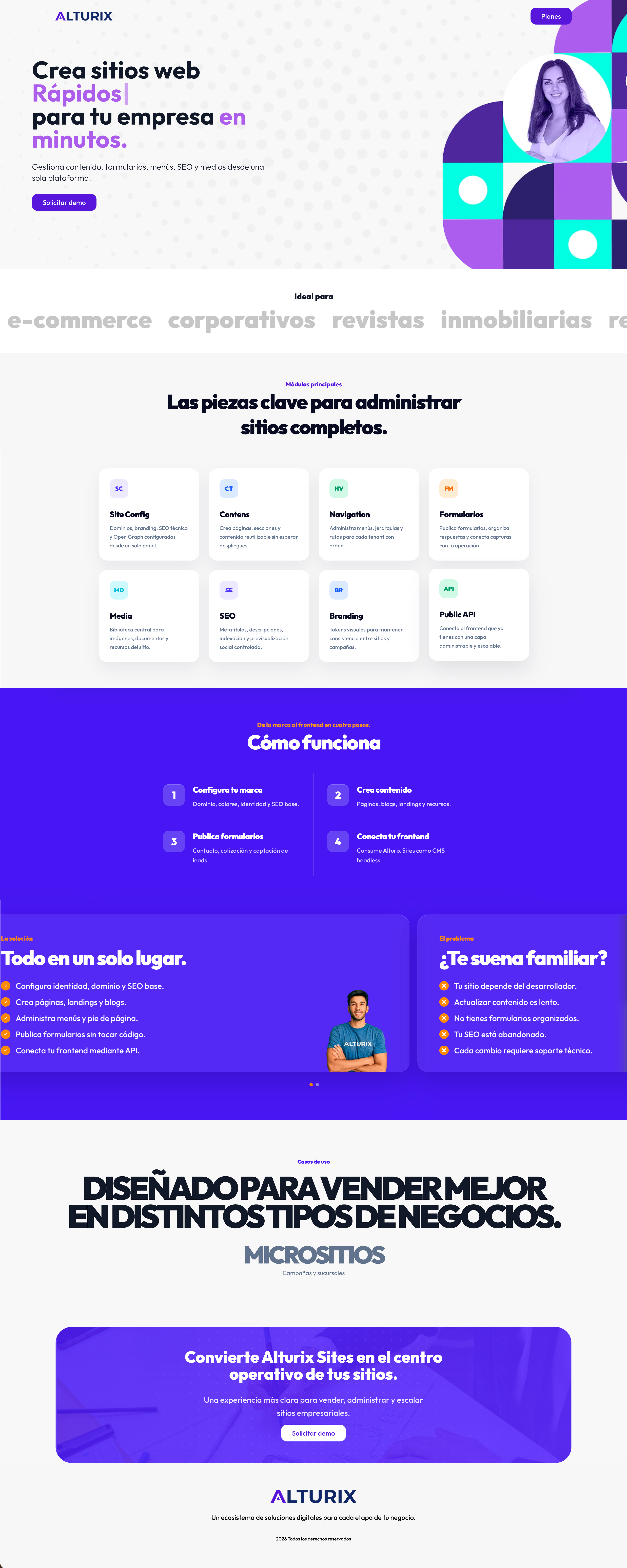 Landing page for Alturix Sites landing page ux web design