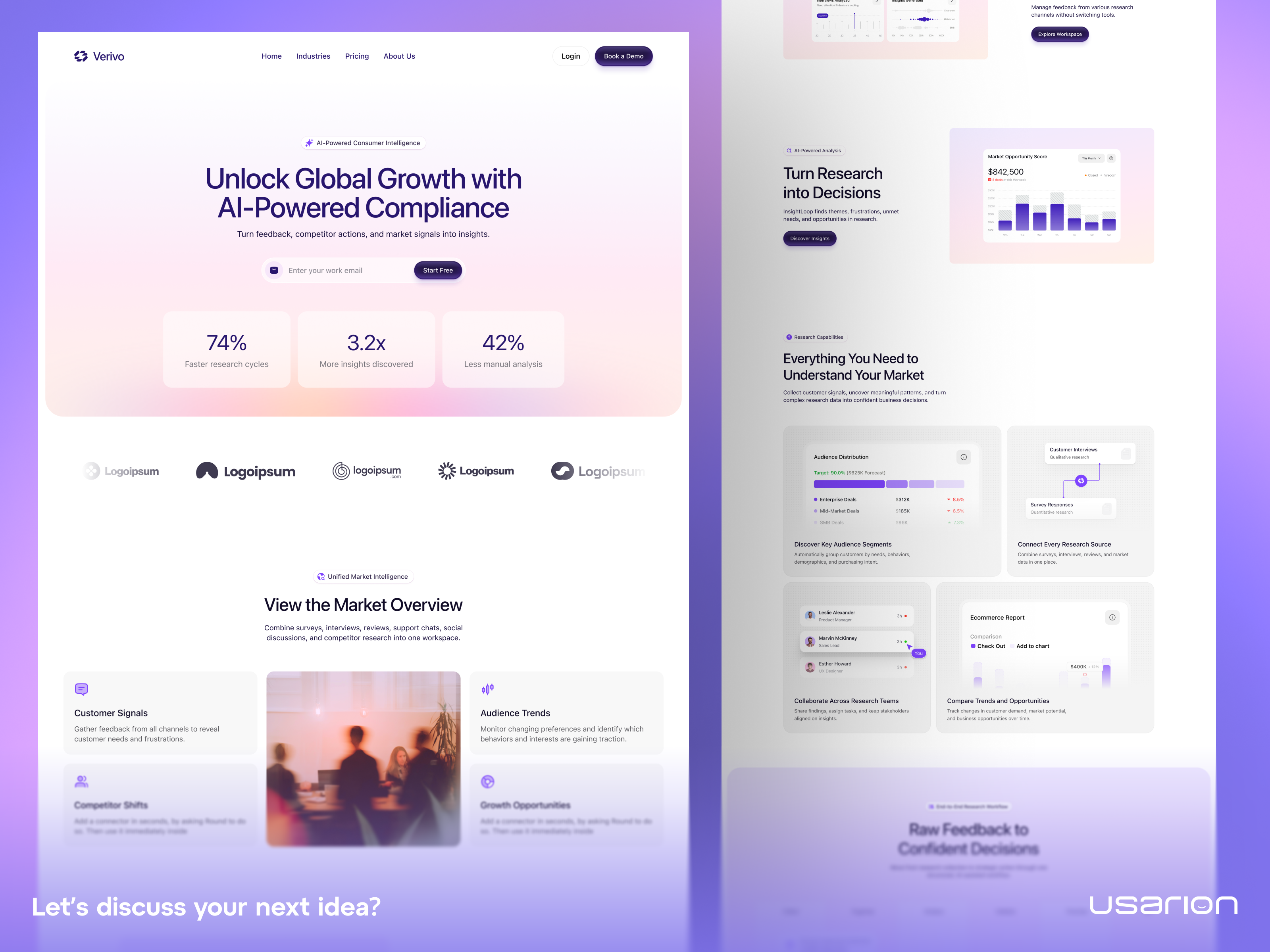AI SaaS Landing Page: Consumer Intelligence UI ai dashboard ai saas analytics ui b2b software bento grid clean ui compliance software consumer intelligence dashboard design data visualization enterprise saas gradient mesh landing page market research ui product design saas landing page web design website