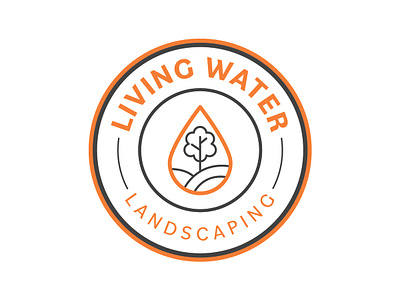 Living Water Landscaping Logo black bold branding landscaping line living logo orange raindrop water white