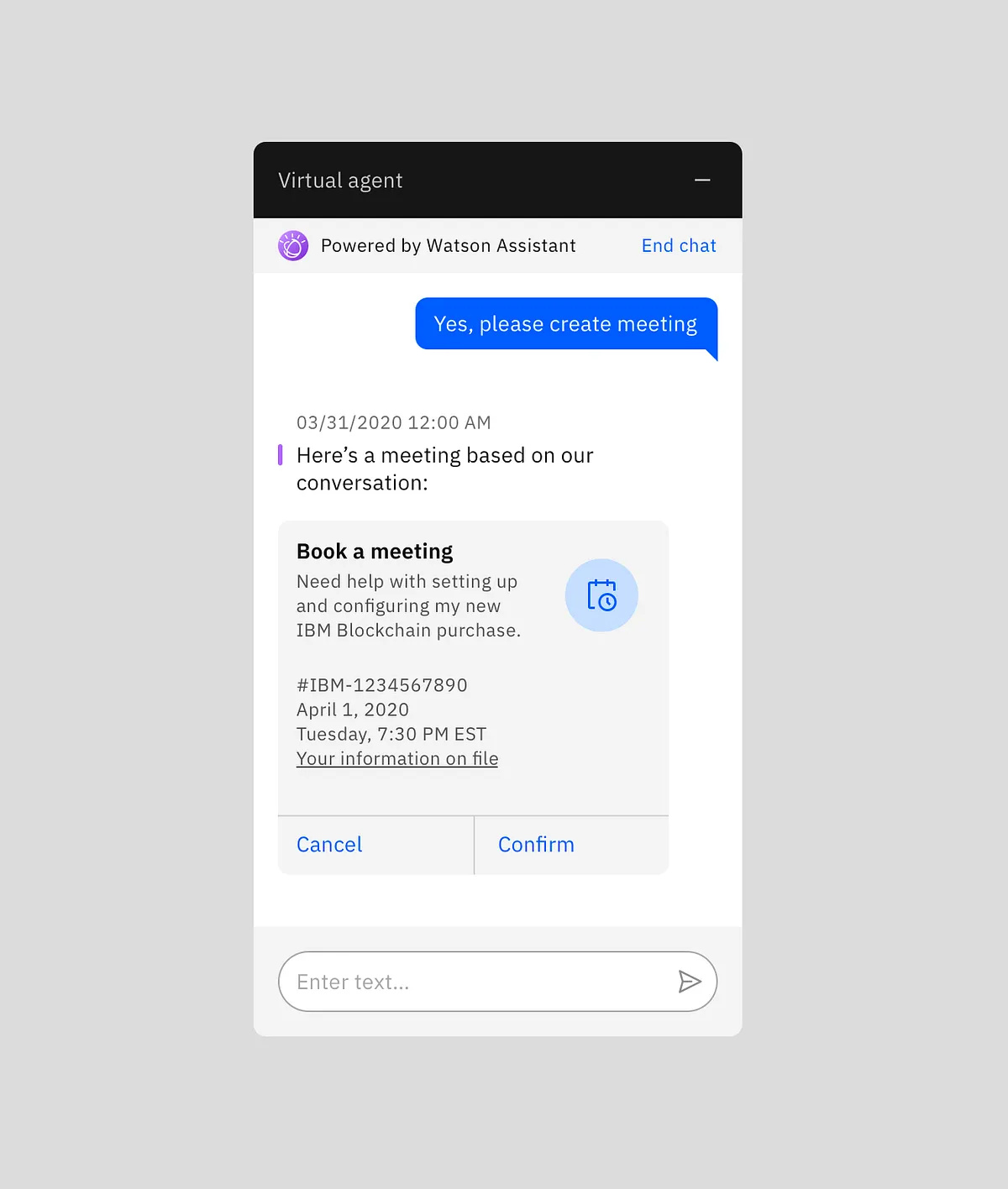 IBM — "Virtual Agent" Book a meeting branding graphic design ui