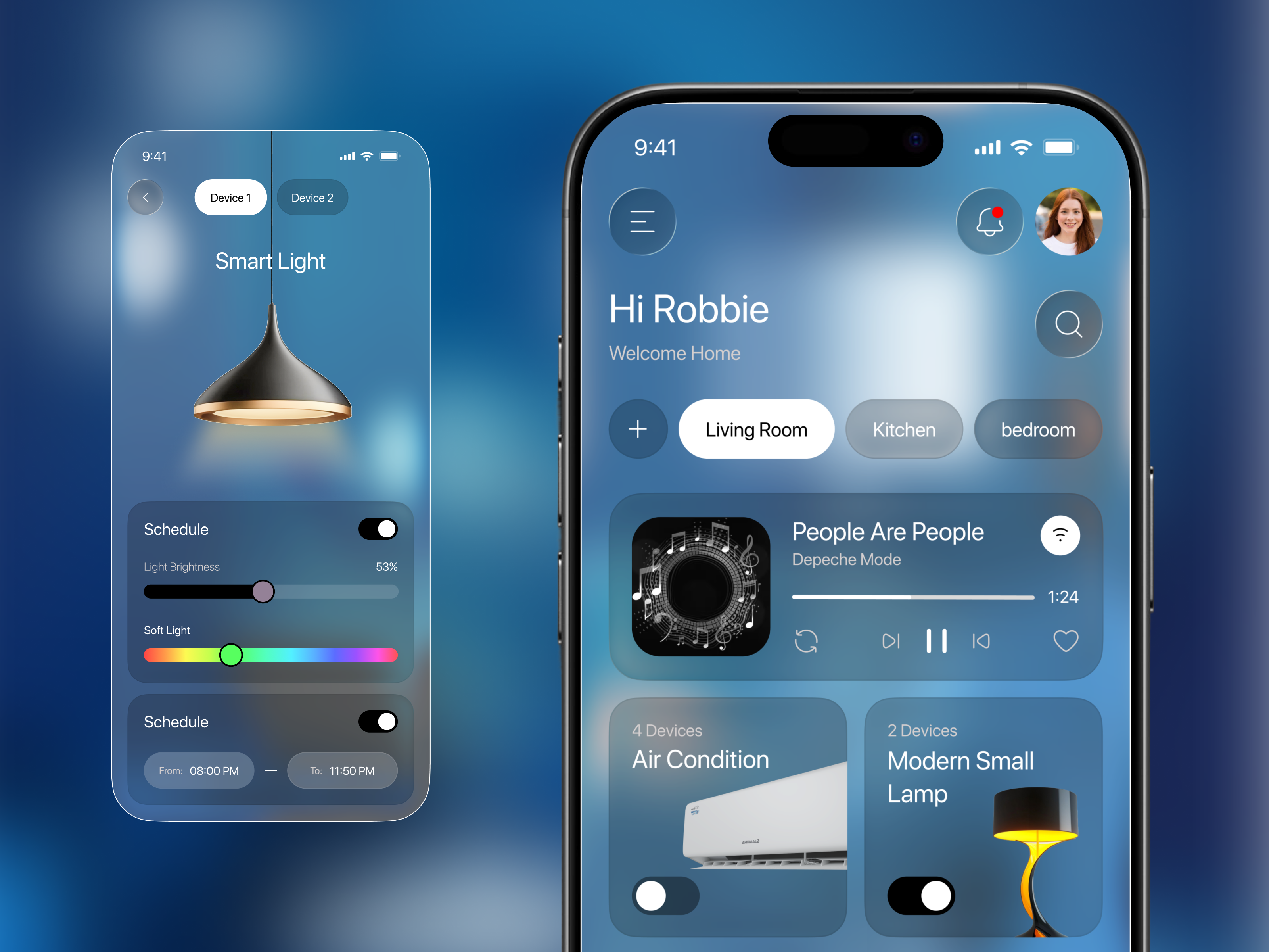 Smart Home IoT Mobile App UI/UX Design ai app design automation dashboard figma glassmorphism home automation ios iot app iot dashboard mobile app popular smart devices smart home smart light temperature control ui user experience user interface ux