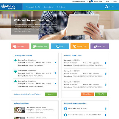 Allstate Benefits - My Benefits Web App design ui ux