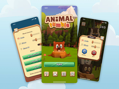 Animal Tumble Game UI 3d animal app bear beaver canadian forest game goose hypercasual mobile motion graphics stack tower ui unity user experience user interface ux
