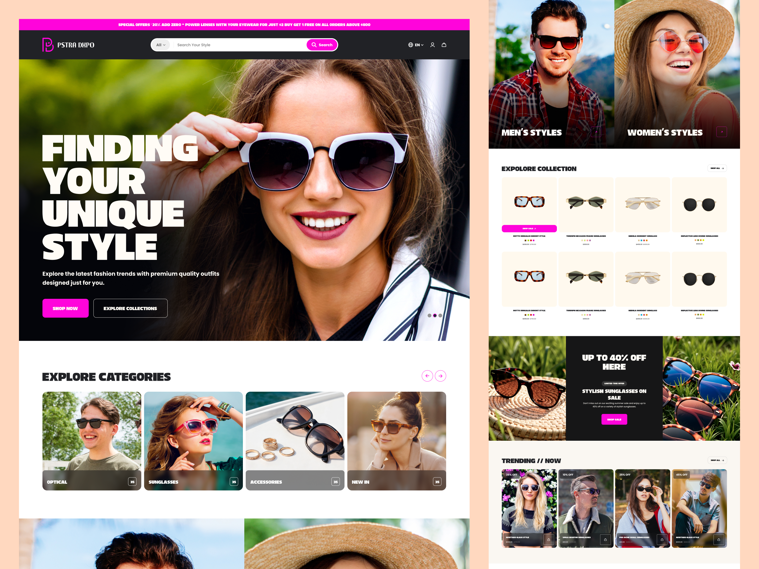 Sunglasses Ecommerce Website Landing Page. branding ui clean web design conversion design digital fashion experience ecommerce experience fashion ecommerce ui landing page minimal interface modern fashion website online store design product landing page product landing page design product page ui shopify ui design portfolio ui ux designer user interface design web design services website
